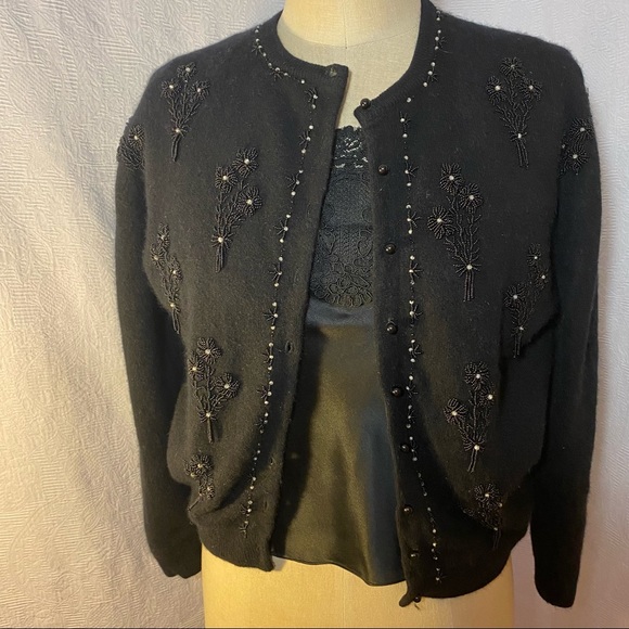Vintage hand beaded S/M black sweater EUC - Picture 1 of 8